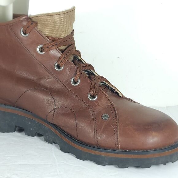 London Underground Women's Vtg US10 Brow Leather Lace Up Chunky Ankle Boots - Picture 13 of 16